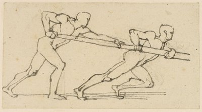 Two Male Figures Pushing a Pole to the Right by John Flaxman